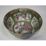 A Chinese Canton famille rose porcelain punch bowl, mid-19th century, of steep sided circular