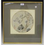 A Chinese tondo watercolour, early 20th century, depicting a pine tree, diameter 24.5cm, framed