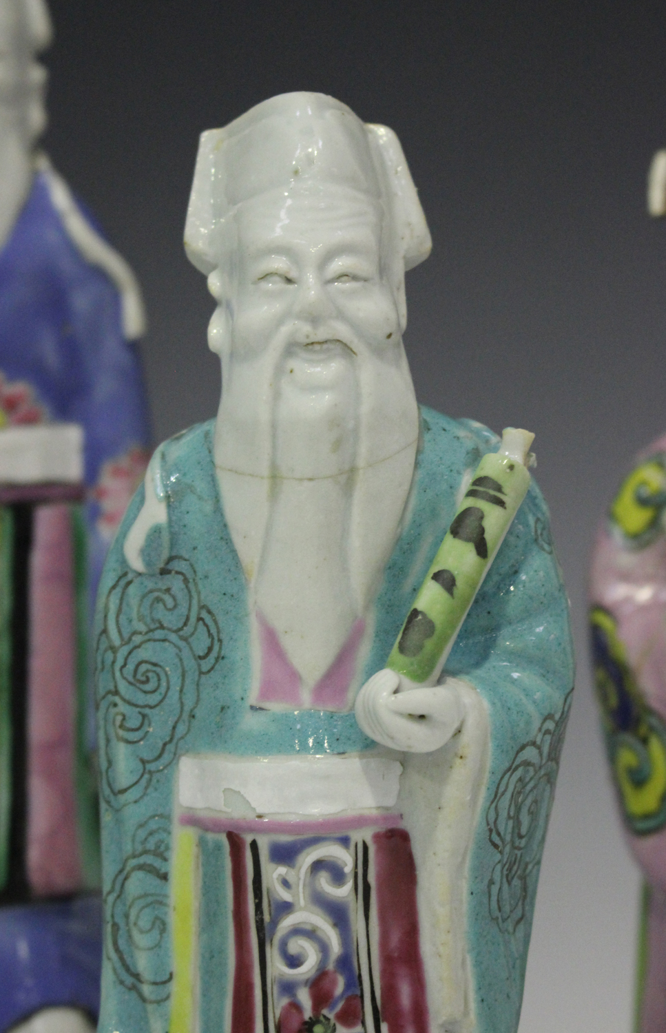 A group of six Chinese famille rose enamelled biscuit porcelain figures of immortals, 18th - Image 7 of 7