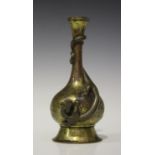 A Chinese parcel gilt and brown patinated bronze bottle vase, Qing dynasty, probably 18th century,