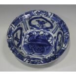 A Chinese blue and white Kraak porcelain bowl, late Ming dynasty, probably Wanli period, the