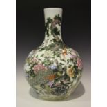 A Chinese famille rose porcelain bottle vase, modern, painted with an array of different birds