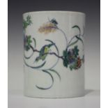 A Chinese doucai porcelain small brushpot, probably 18th century, the heavily potted cylindrical