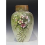 A Thomas Forester & Sons large pottery vase, circa 1900, of tapered shouldered form, painted impasto