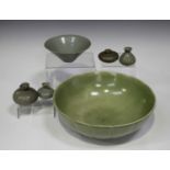 A small group of Korean celadon wares, Koryo dynasty, comprising a conical bowl, diameter 14cm,