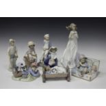 Eight Lladro porcelain figures, including Study Buddies, No. 5451, Pretty Pickings, No. 5222, My
