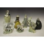 Seven Lladro figures, comprising Short Chinese, No. 2057, and Girl Waiting, No. 2093, in Gres