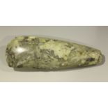 A French Neolithic polished stone axe head, inscribed 'France' and with Hugh Fawcett monogram,