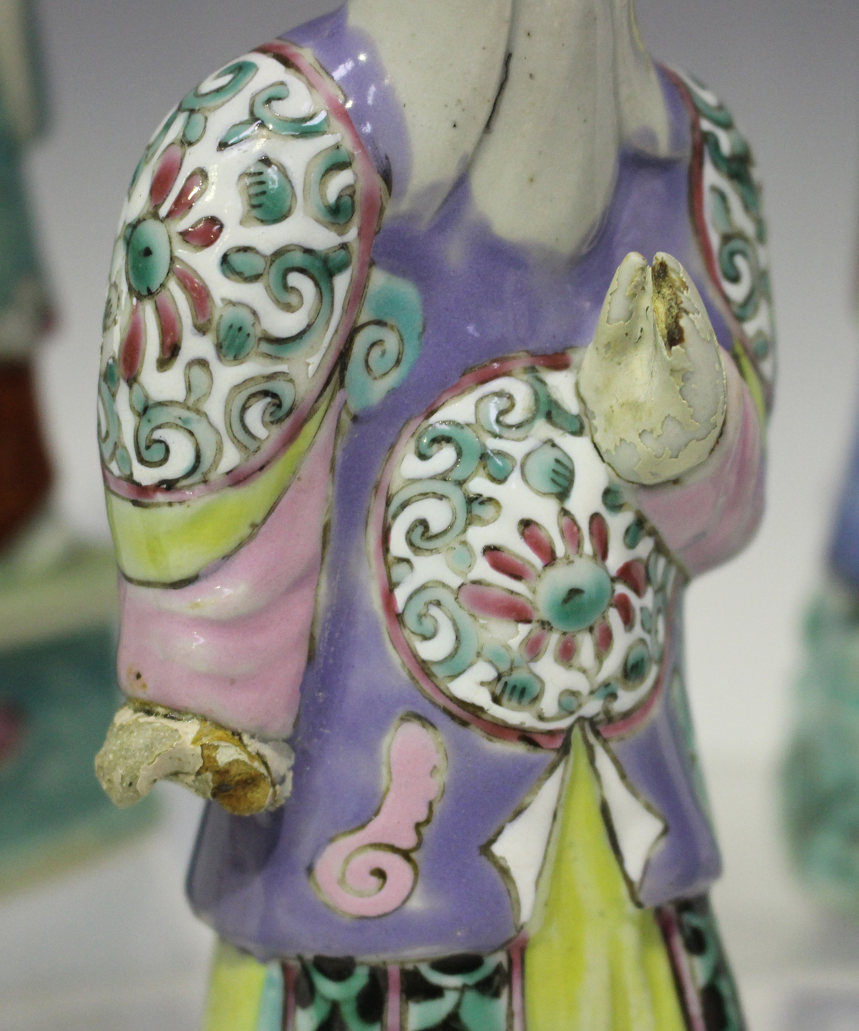 A group of six Chinese famille rose enamelled biscuit porcelain figures of immortals, 18th - Image 4 of 7