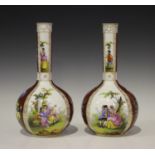 A pair of Dresden bottle vases, early 20th century, each painted with courting couples and floral