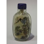 A Chinese inside painted glass snuff bottle, 20th century, of flattened ovoid form, painted with a