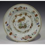 A Chinese famille rose export porcelain plate, Qianlong period, painted with a pair of Buddhistic