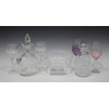 A mixed group of glasses and glass tableware, 20th century, including a Stuart footed circular bowl,