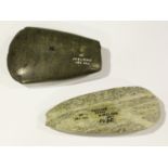 An Irish Neolithic polished stone axe head, detailed with F.S. Clark collection monogram and '