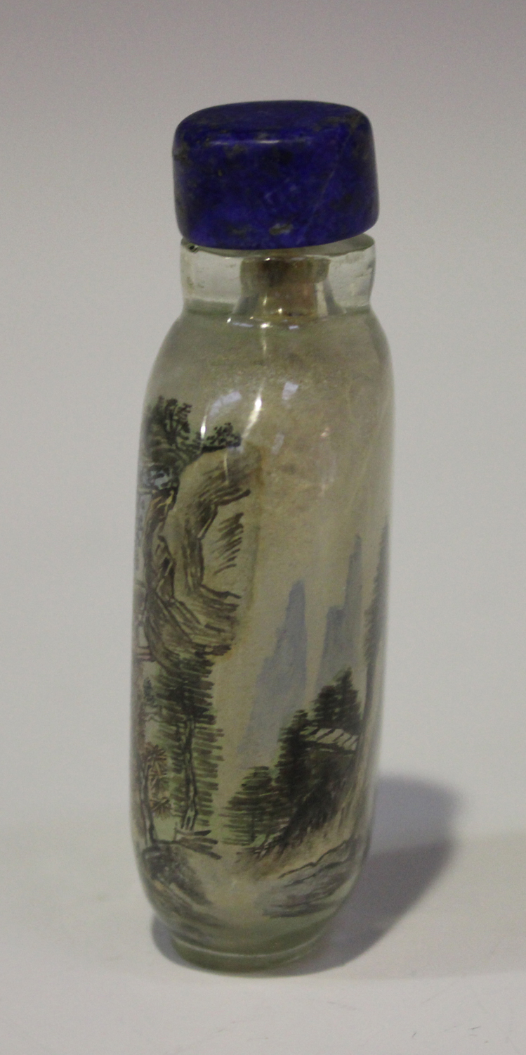 A Chinese inside painted glass snuff bottle, 20th century, of flattened ovoid form, painted with a - Image 4 of 6