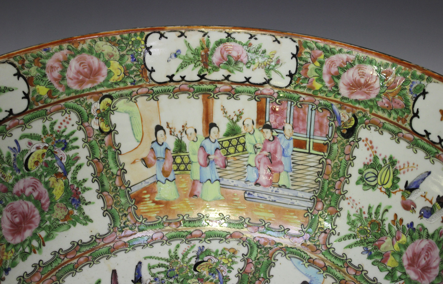 A Chinese Canton famille rose porcelain punchbowl, mid to late 19th century, the interior and - Image 7 of 13