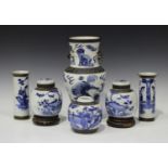 A Chinese blue and white crackle glazed porcelain vase, late 19th century, the baluster body painted
