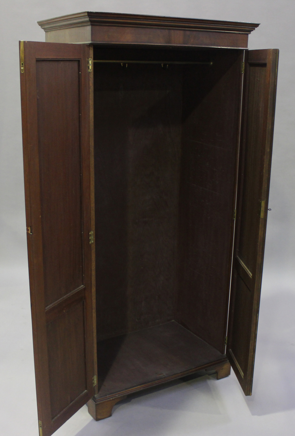 A 20th century Victorian style figured mahogany gentleman's two-door wardrobe, retailed by - Image 2 of 2