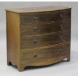 A Victorian mahogany bowfront chest of four long drawers, on bracket feet, height 94cm, width 104cm,