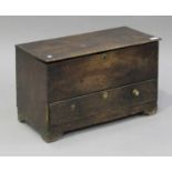 A small 18th century oak mule chest, the removable lid above a drawer, on bracket feet, height 37cm,