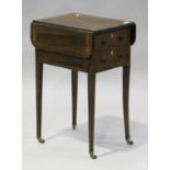 A late George III mahogany drop-flap work table, the rosewood crossbanded top above a single