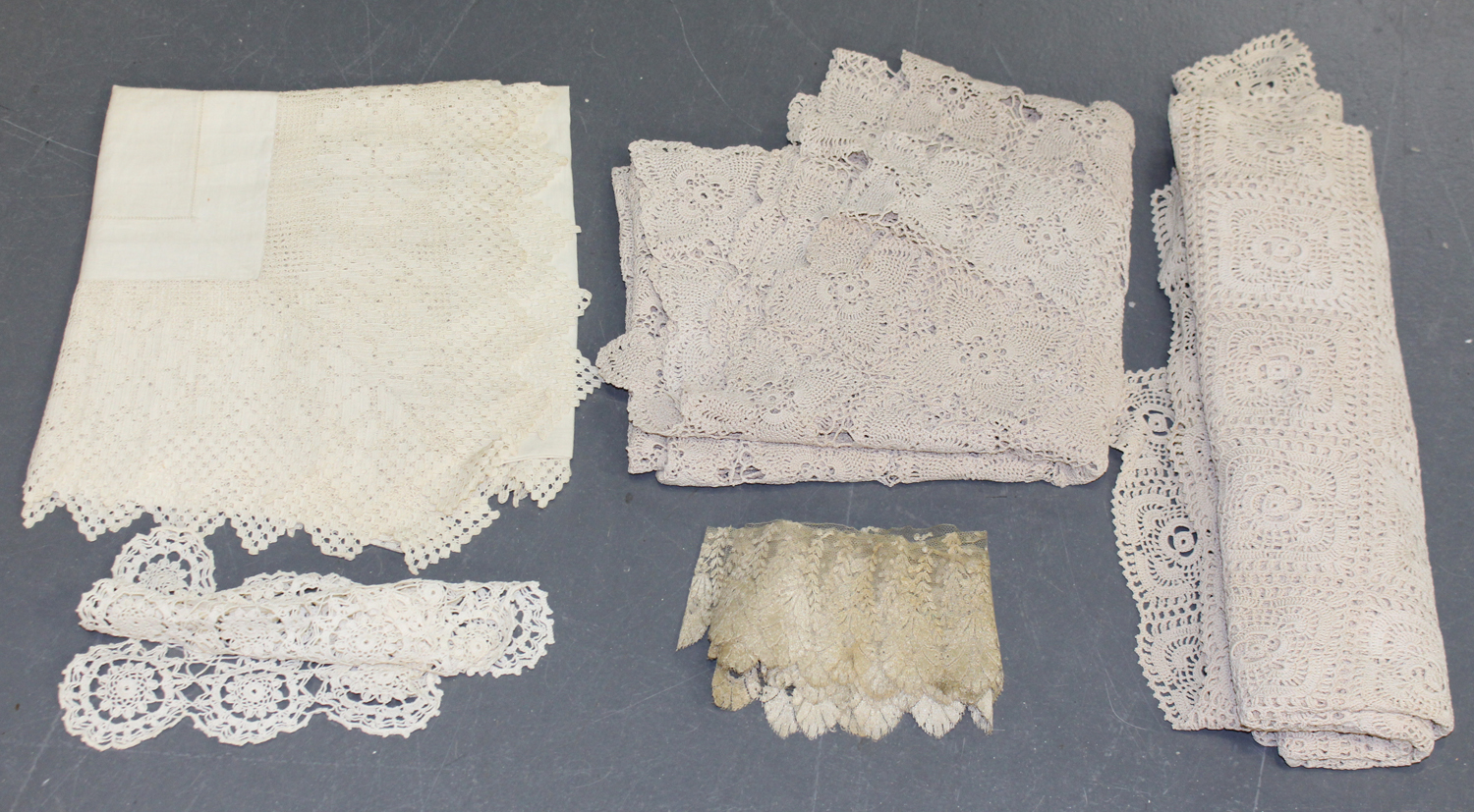 A group of whitework, including linen and damask tablecloths and a lacework frieze.Buyer’s Premium - Image 3 of 3