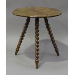 A mid-Victorian burr walnut gypsy table, the circular top raised on bobbin turned legs, height 61cm,