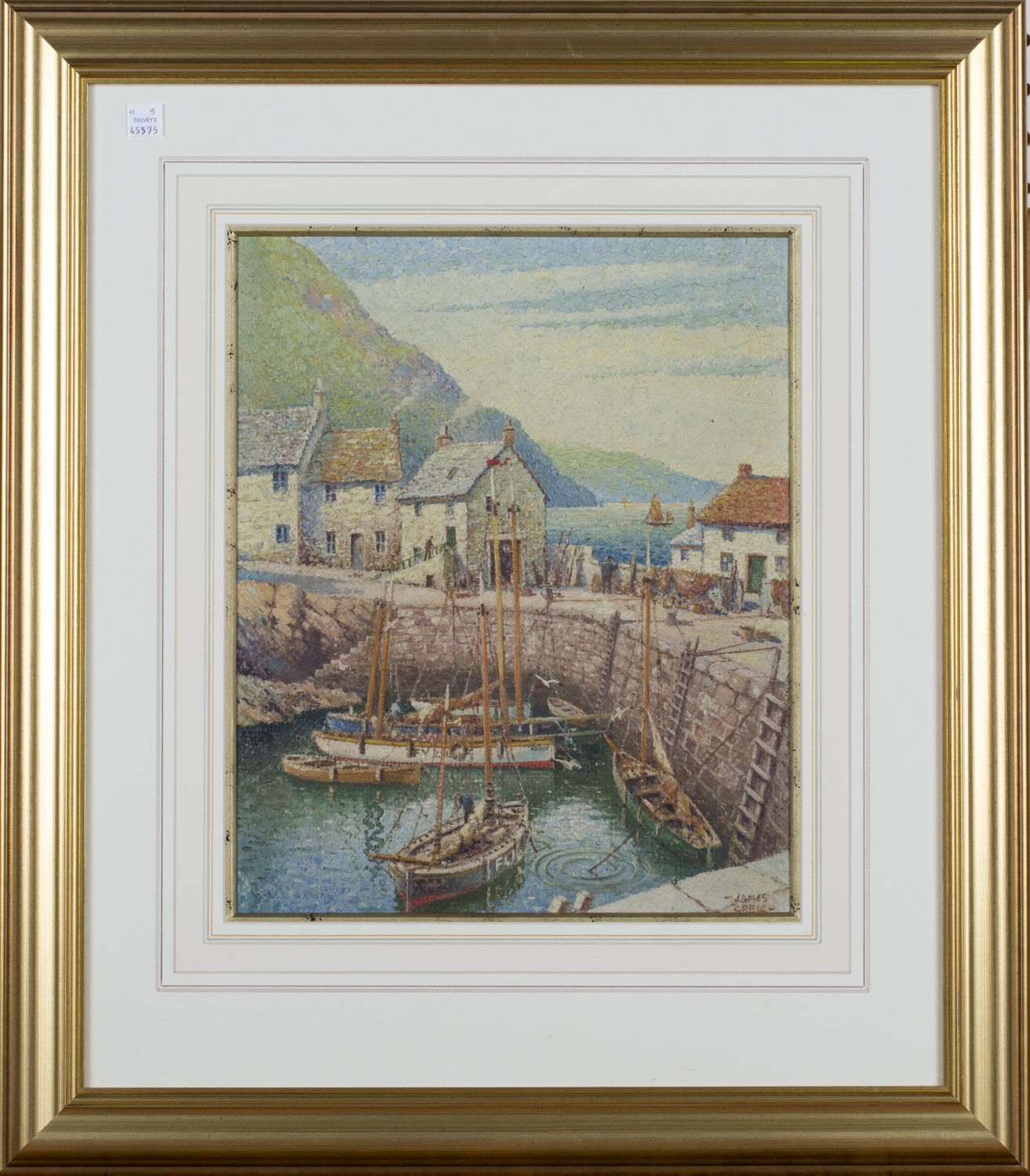 James Greig - West Country Harbour Scene, 20th century oil on board, signed, 34cm x 28cm, within a