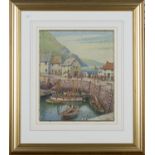 James Greig - West Country Harbour Scene, 20th century oil on board, signed, 34cm x 28cm, within a