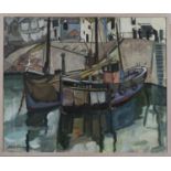 Doris Vaughan - Penzance Boats in a Harbour, probably Mousehole, 20th century oil on canvas, signed,