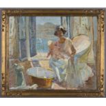 Dorothea Sharp - 'The Bath' (Lady and Child seated near an Open Window), oil on board, signed recto,