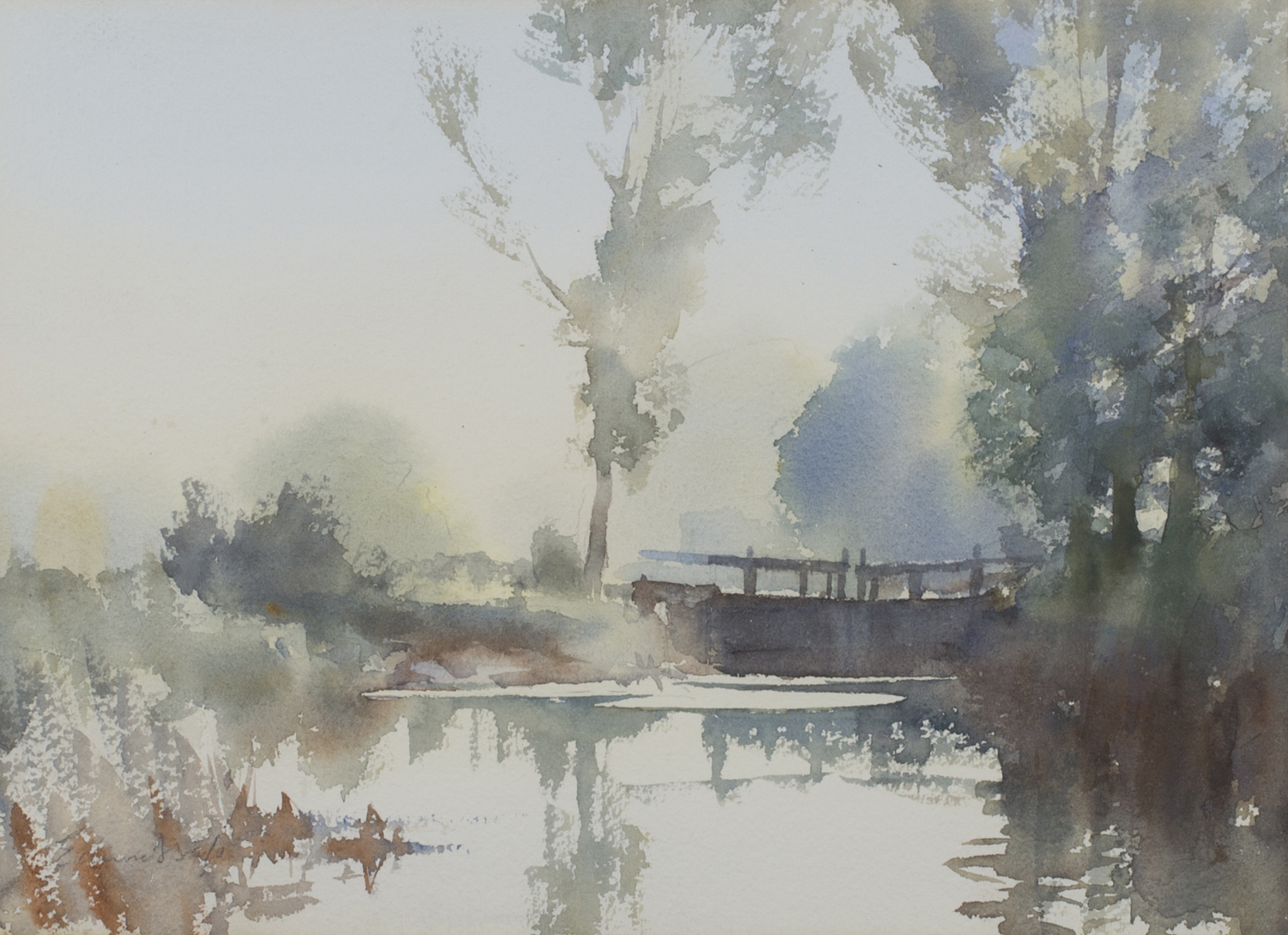 Edward Seago - 'The Lock Gates', 20th century watercolour, signed recto, titled label verso, 26cm