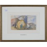 Frank Brangwyn - Haystack, Windmill and Farm Buildings, watercolour over charcoal, signed with