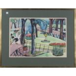 Doris Vaughan - Figures in a Park Setting, 20th century watercolour, signed, 34cm x 49.5cm, within a