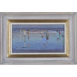 Fred Cuming - 'Evening Walkers, Camber', 20th century oil on board, signed recto, titled to