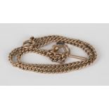 A 9ct gold curblink watch Albert chain with boltring clasp, swivel and T-bar, total length 36.2cm.