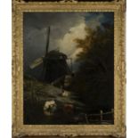 Follower of John Constable - Landscape with Windmill and Cattle, late 18th/early 19th century oil on
