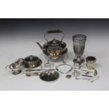 A group of silver and plated items, including a George V tapering cylindrical vase with pierced