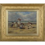 Follower of Frederick Morgan - Children playing on a Beach, late 19th/early 20th century oil on