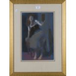 Edward Stott - Lady seated on a Stool and holding a Mirror, late 19th/early 20th century pastel,