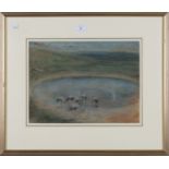Edward Stott - Wading Birds in a Pond, late 19th/early 20th century pastel, signed with initials