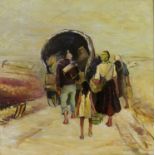 Charles Schneider - 'Zingari' (Caravan and Figures on a Country Road), oil on board, signed recto,