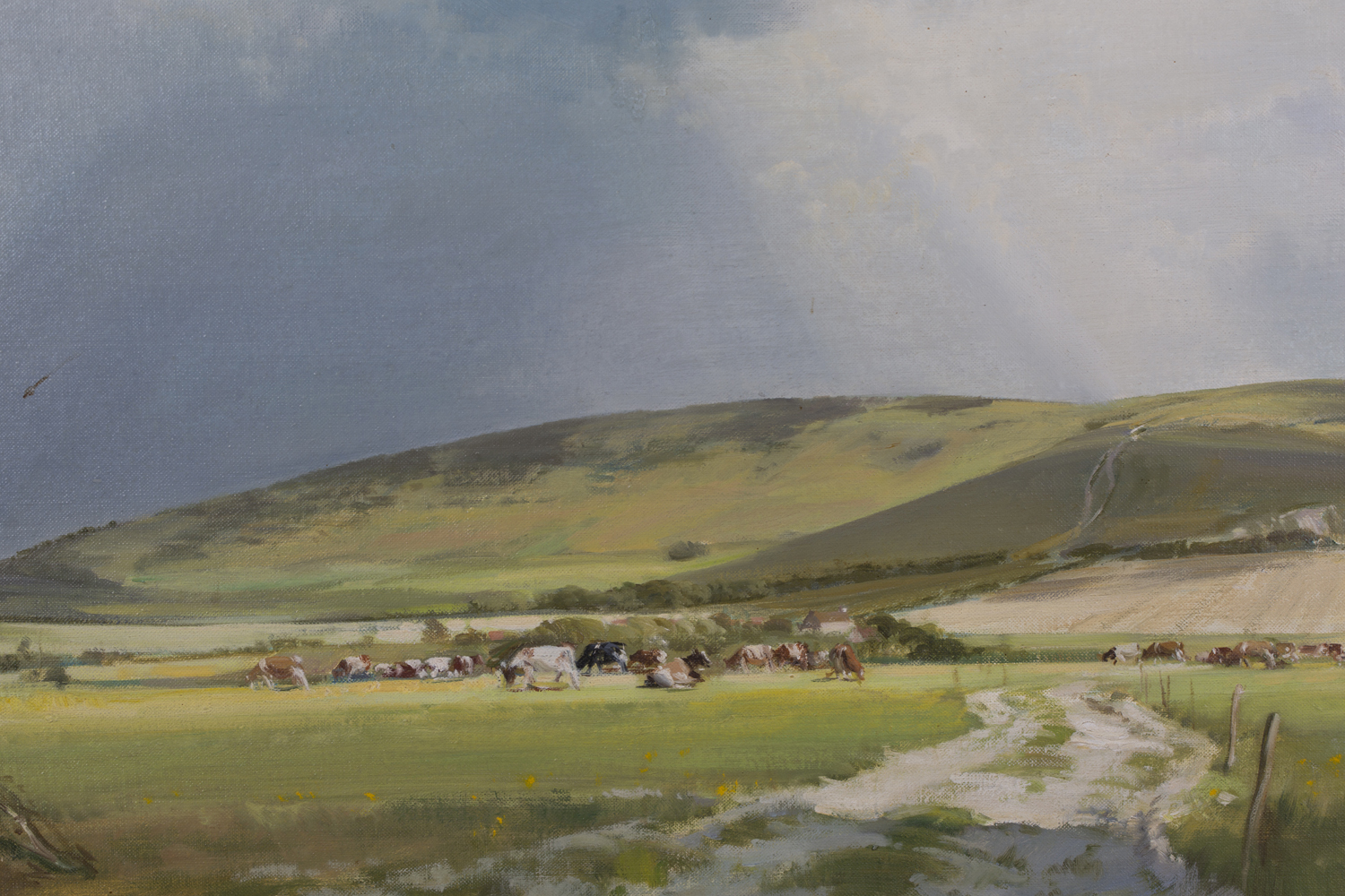 Frank Wootton - 'A Passing Storm, Windover Hill, Sussex', 20th century oil on canvas, signed - Image 2 of 8