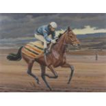 Neil Cawthorne - Racehorse Red Rum with Jockey-up, training on a Beach, 20th century oil on