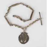 A silver twin bar, ropetwist and knot link watch Albert chain, fitted with a silver T-bar, a