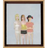 Charles Williams - 'Three Girls', oil on canvas, signed, titled and dated 2010 verso, 30cm x 25cm,