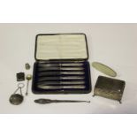 A small group of assorted silver items, including a rectangular jewellery box with hinged lid,