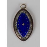 A gold, blue enamelled and chrysolite marquise shaped pendant, as converted from an early 19th