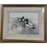 Berrisford Hill - Two Ducks on Water, 20th century watercolour with gouache, signed, 35cm x 47.