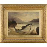 C.B.W., British School - 'Fresh Run' (Salmon running Upstream), oil on canvas, signed with